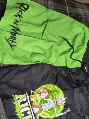 ROMWE Neon Green and Black Rick and Morty Graphic Swim Shorts